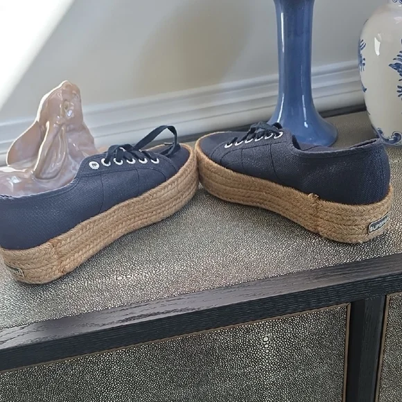 Superga Women's Dark Blue Platform Espadrille Sneakers - Picture 5 of 7